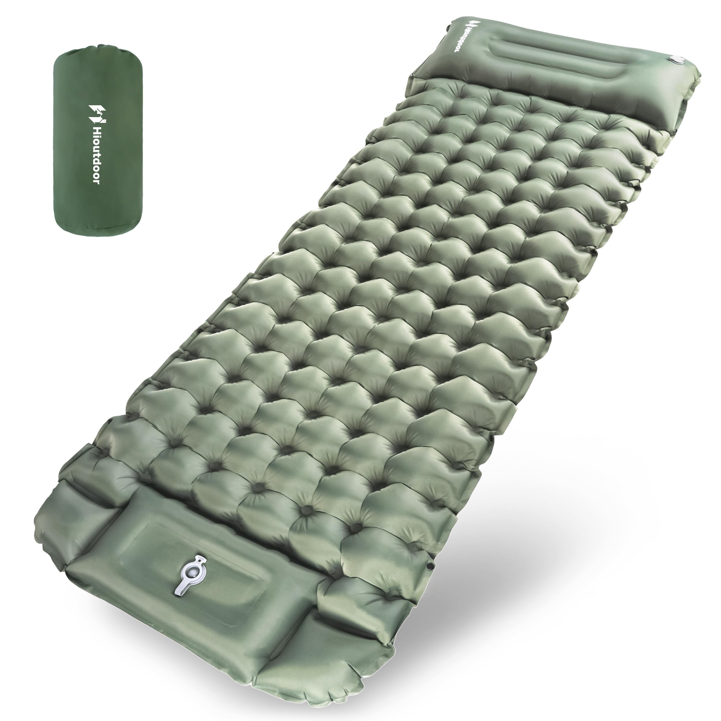 Hioutdoor Isomatte 10CM Camping Ultraleicht Aufblasbare Mit Fußpresse Pumpe Für Outdoor Wandern Strand Backpacking Zelt Matratze Schlafmatte Campingmatte (Grün)