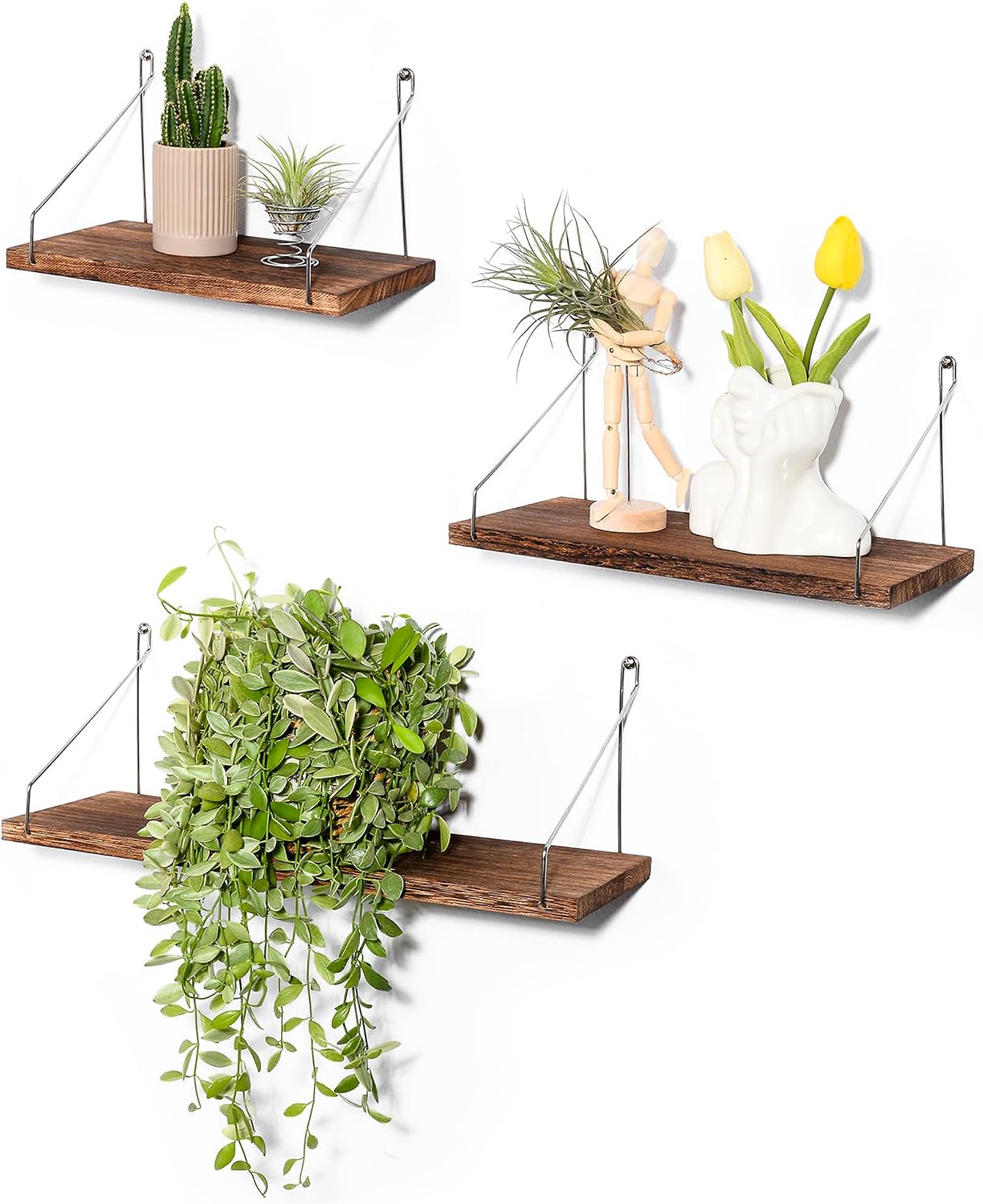 MITIME Rustic Solid Wood Floating Shelves – 3 Piece Set
