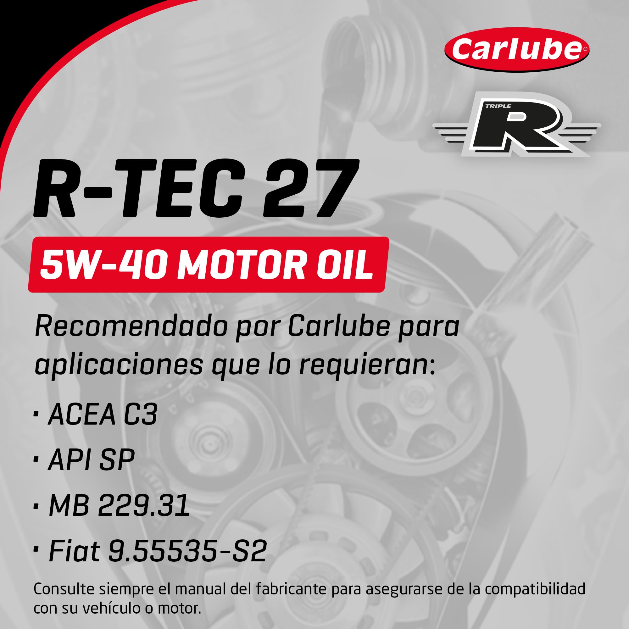 Carlube Triple R 5W-40 C3 Low Saps Totalmente sintético R-TEC 27