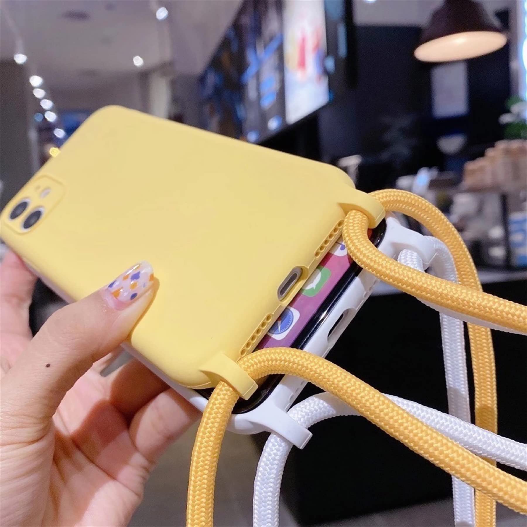 Emlivi Custodia per iPhone 16 Pro Max Necklace Custodia in nylon tracolla Liquid Silicone TPU Cover