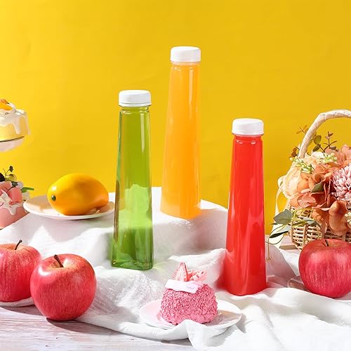 Miniatura 4 de Tanlade Paquete de 50 botellas de plástico para jugos de 12 onzas, botellas transparentes para bebidas con tapas a prueba de manipulaciones,