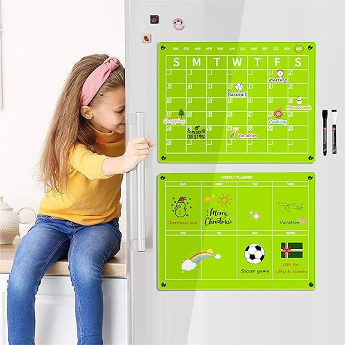 Miniatura 5 de ROYALITA Paquete de 2 calendarios magnéticos acrílicos para nevera, pizarras de borrado en seco, mensual y malas hierbas, planificador de pared