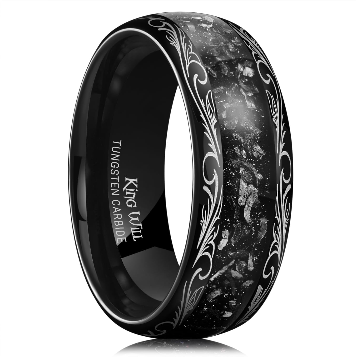 King Will Tungsten Carbide Rings For Men, 8mm Wedding Band Inlay Flow sand/Green Grass Agate, Dome High Polished - Suitable For Daily Wear, Comfort Fit Size 7-14