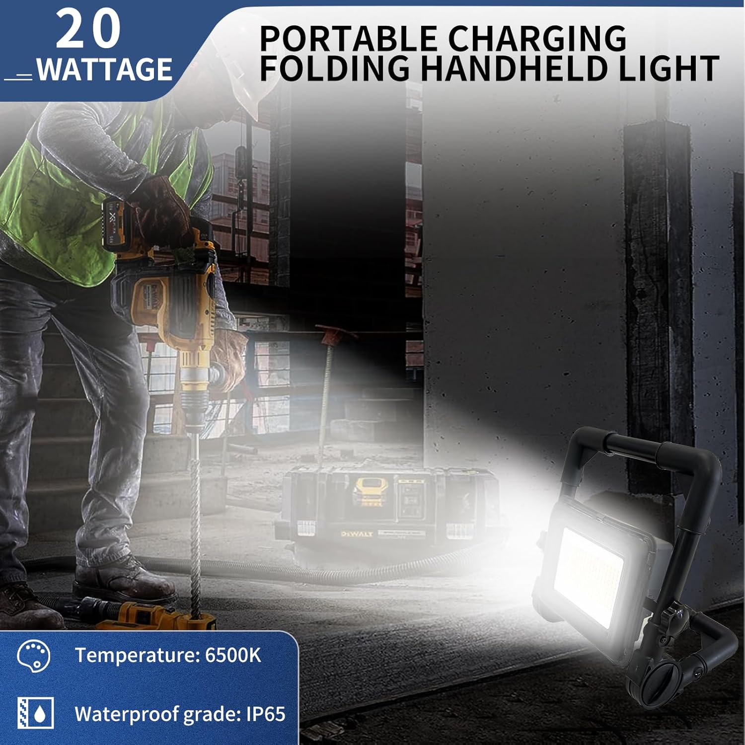 2PCS 2000 Lumen Rechargeable Work Light, 20W with 7200mAh Battery, IP65 Waterproof, 3 Modes, Portable LED Work Light for Garage, Workshop, Job Site, Outdoor Camping