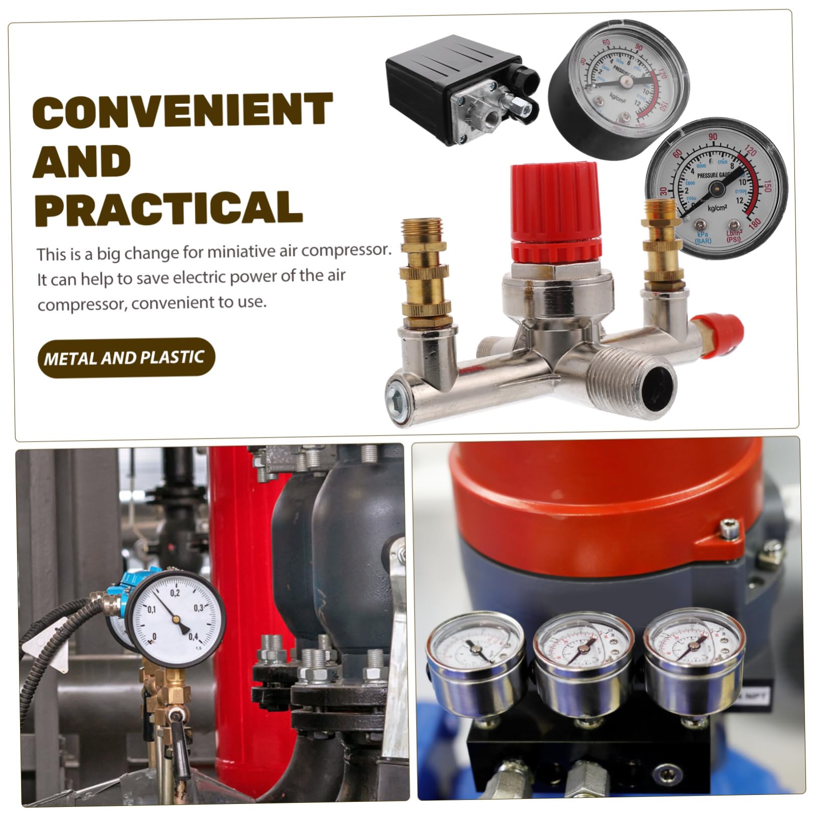 Pressostato per Compressore Aria con Manometri Regolatore 175psi | Interruttore di Controllo Pressione, 16a, Metallo e Plastica, per Compressore Aria