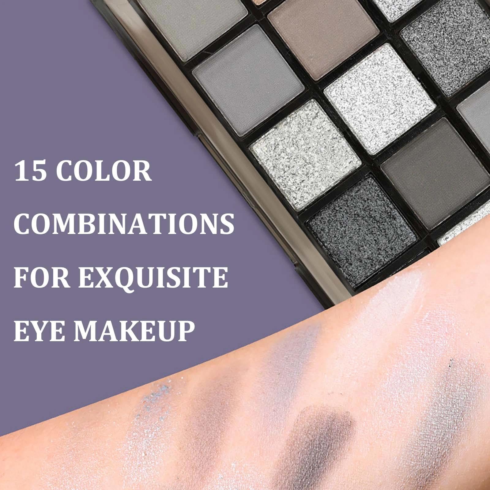 FresFresi Glitter & Matte Black Eyeshadow Palette, 15 Shades Smokey Black, Silver, Gray, and White - Image 2