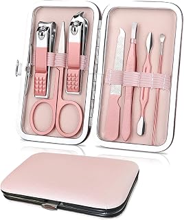 WOXVM 7-in-1 Professional Manicure Pedicure Set - Stainless Steel Nail Clippers, Scissors, Tools with Portable Leather Case, Ideal Gift for Women