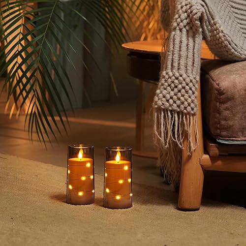 Miniatura 4 de Homemory Velas sin llama con cadena de estrellas incrustadas, velas que funcionan con pilas, velas LED, velas falsas con control remoto y