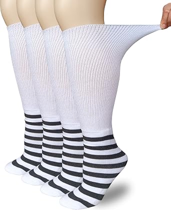 CIRZUEX Diabetic Socks Men Women 4 Pairs Non Binding Bariatric Lymphedema Sox Extra Wide Walking Boot Socks