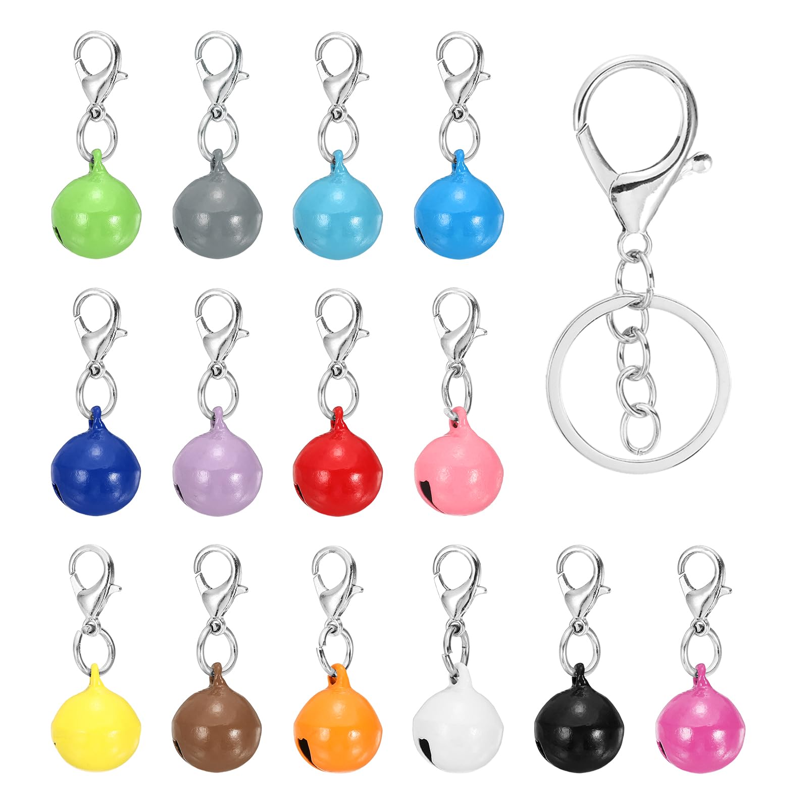 PATIKIL 14 PCS Dog Bell, Mini Cat Bell Small Pet Keychain Bells Buckle Cute Bulk Metal Loud Jingle for Dog Collar Charm Pendant Necklace DIY Crafts Christmas Decorations, 14 Colors