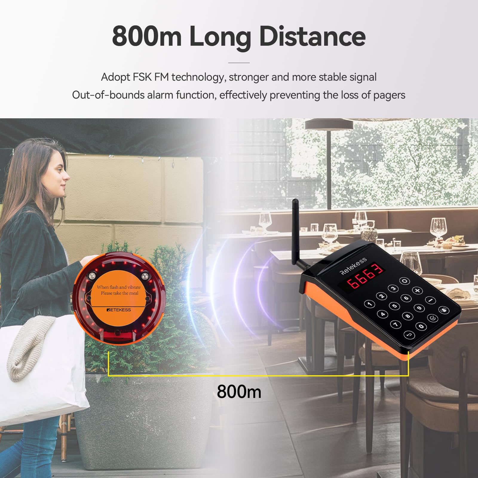 Retekess TD156 Cercapersone Ristorante, Pager Ristorante, FSK 800M, 500 mAh 48H, Impermeabile IP66, Gomma a Prova di Caduta, Cercapersone Wireless per Logistica, Hotel, Bar (10 Cercapersone)