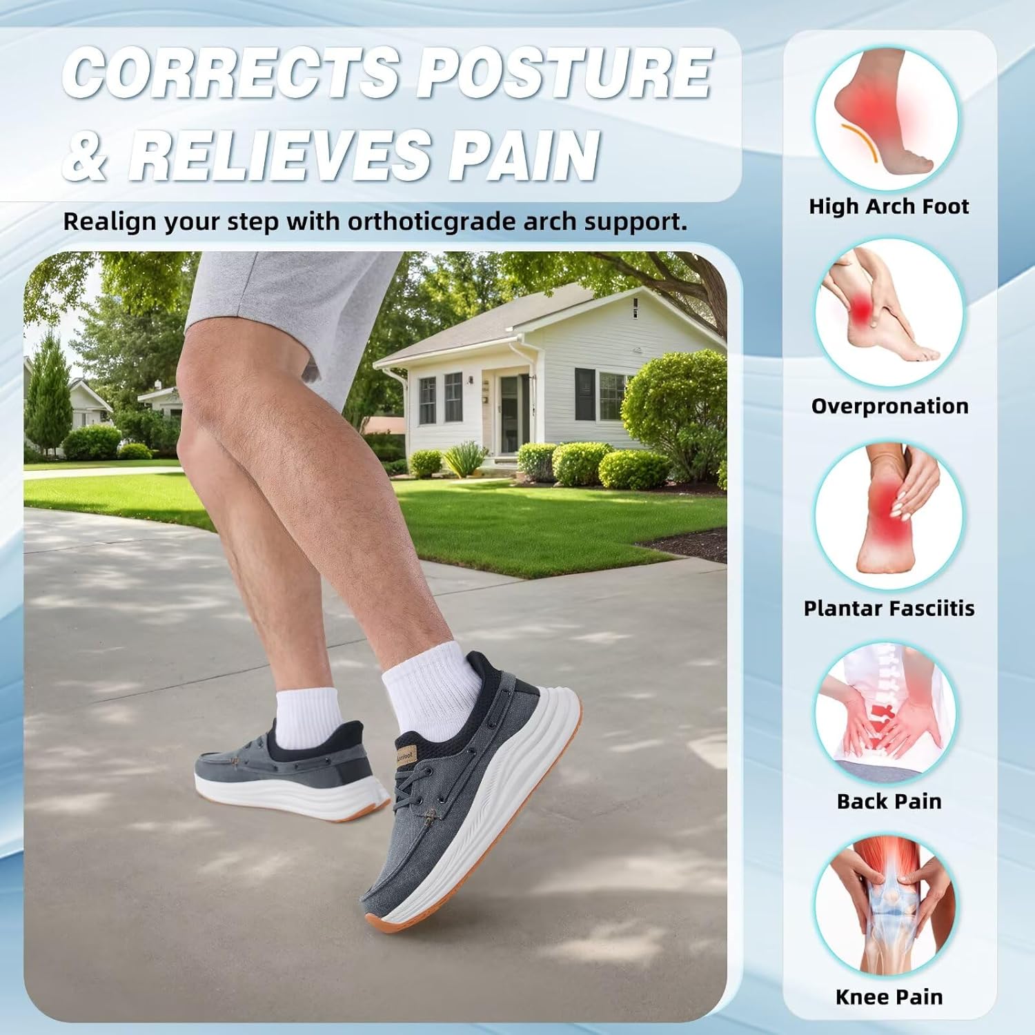 Men's Orthopedic Slip On Walking Shoes: Comfortable Plantar Fasciitis Arch Support Orthotic Loafers, Flat Feet Casual Vintage Flat Canvas Shoes for Foot and Heel Pain Relief - Image 5