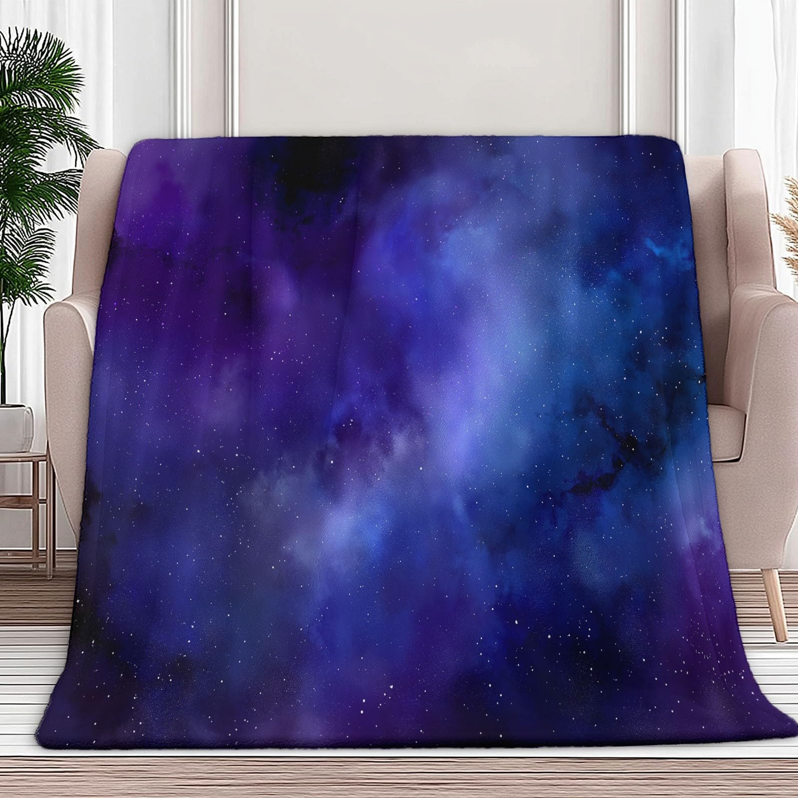 Genérico Manta de Franela de Forro Polar para Niños y Adultos 200 x 200 cm, Mantas para Sofa Estampado Surrealismo Galaxia Estrellas - Manta Azul Morado Suave Cálida Transpirable Ligera
