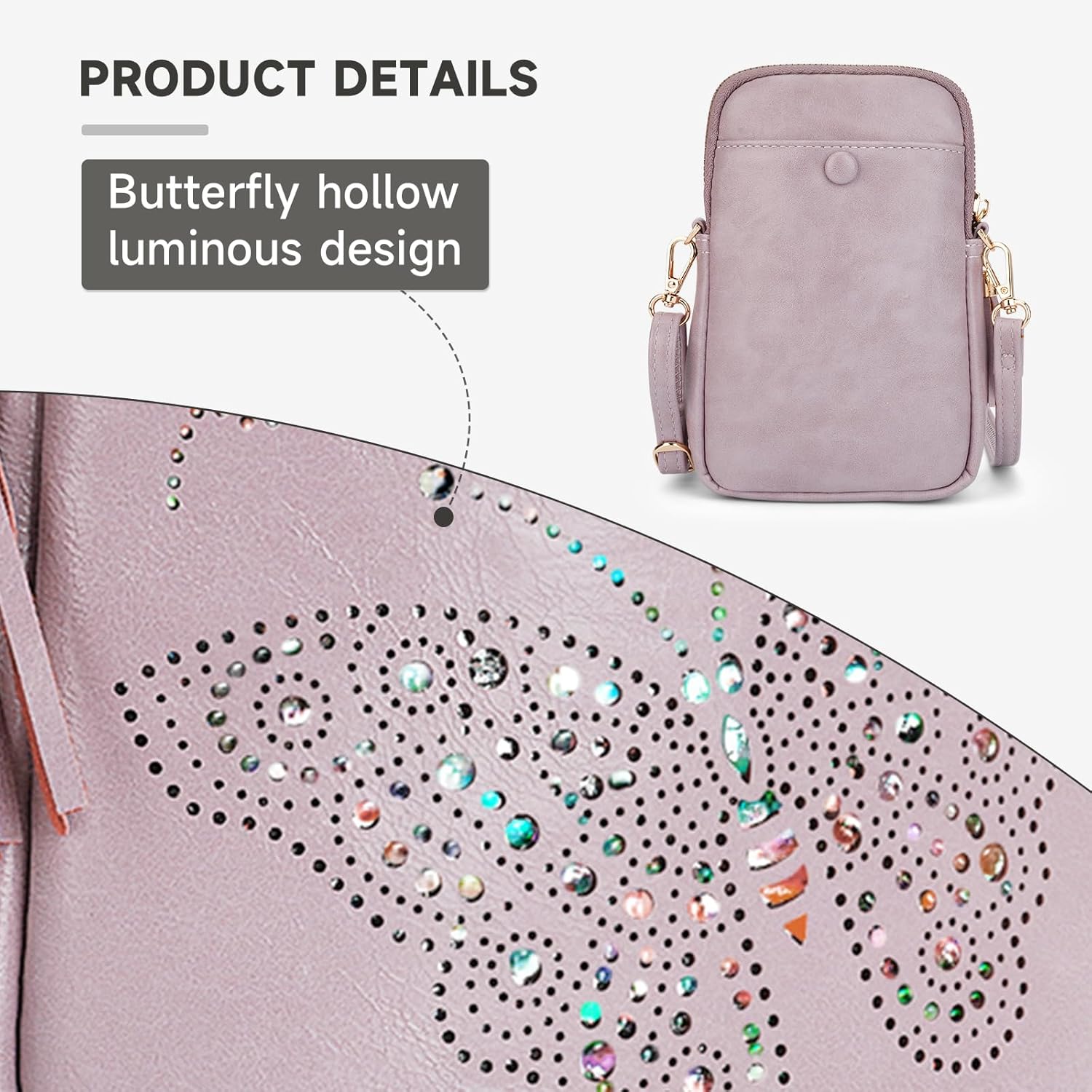 Small Crossbody Bags for Women, Lightweight Mini Cute Cell Phone Purse for Women with Tassel Shining Butterfly - Image 4