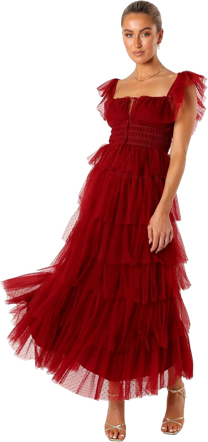 Petal & Pup Womens Belle Maxi Dress - Burgundy