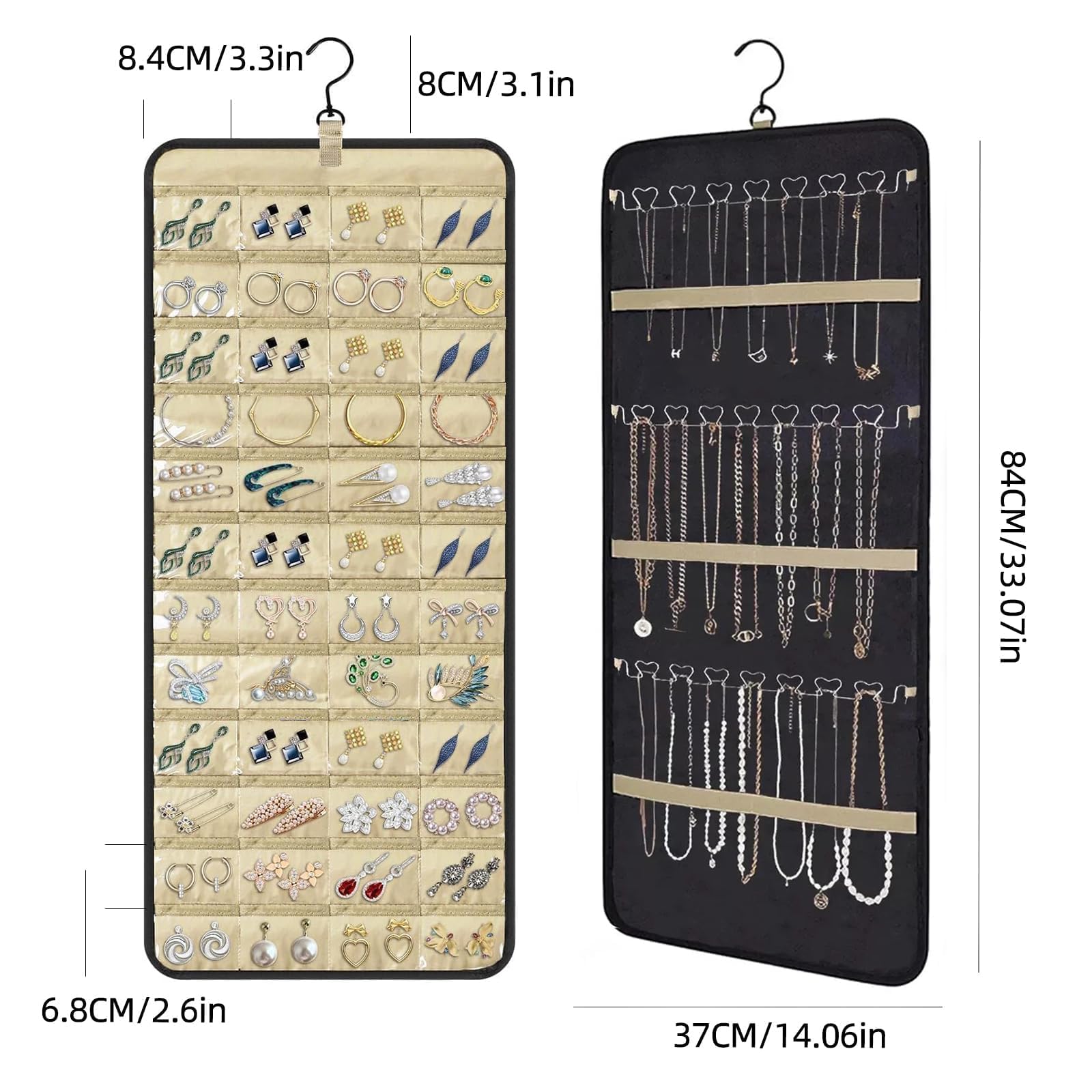 Porta Gioielli Da Appendere - Organizer Per Collane, Orecchini E Bracciali, 48 Tasche Trasparenti, Nero - Foto 7