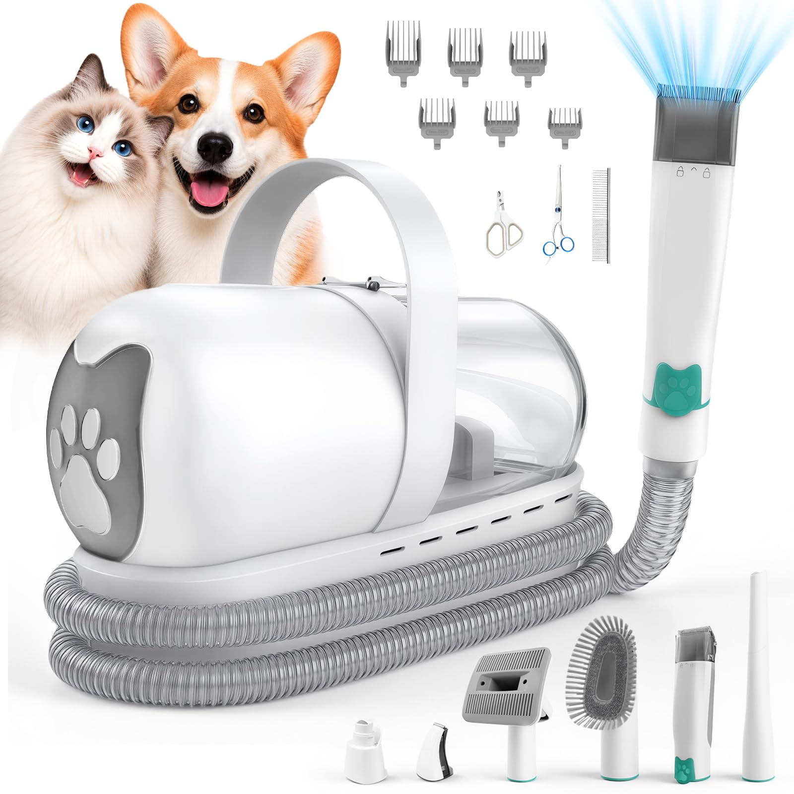 CLEANPAWS Kit de aspiradora de aseo para perros actualizado 2026 con cortaúñas y peine para desenredar, aspiradora de mascotas de 13000 Pa para desprendimiento, aspiradora de pelo de perro 9 en 1
