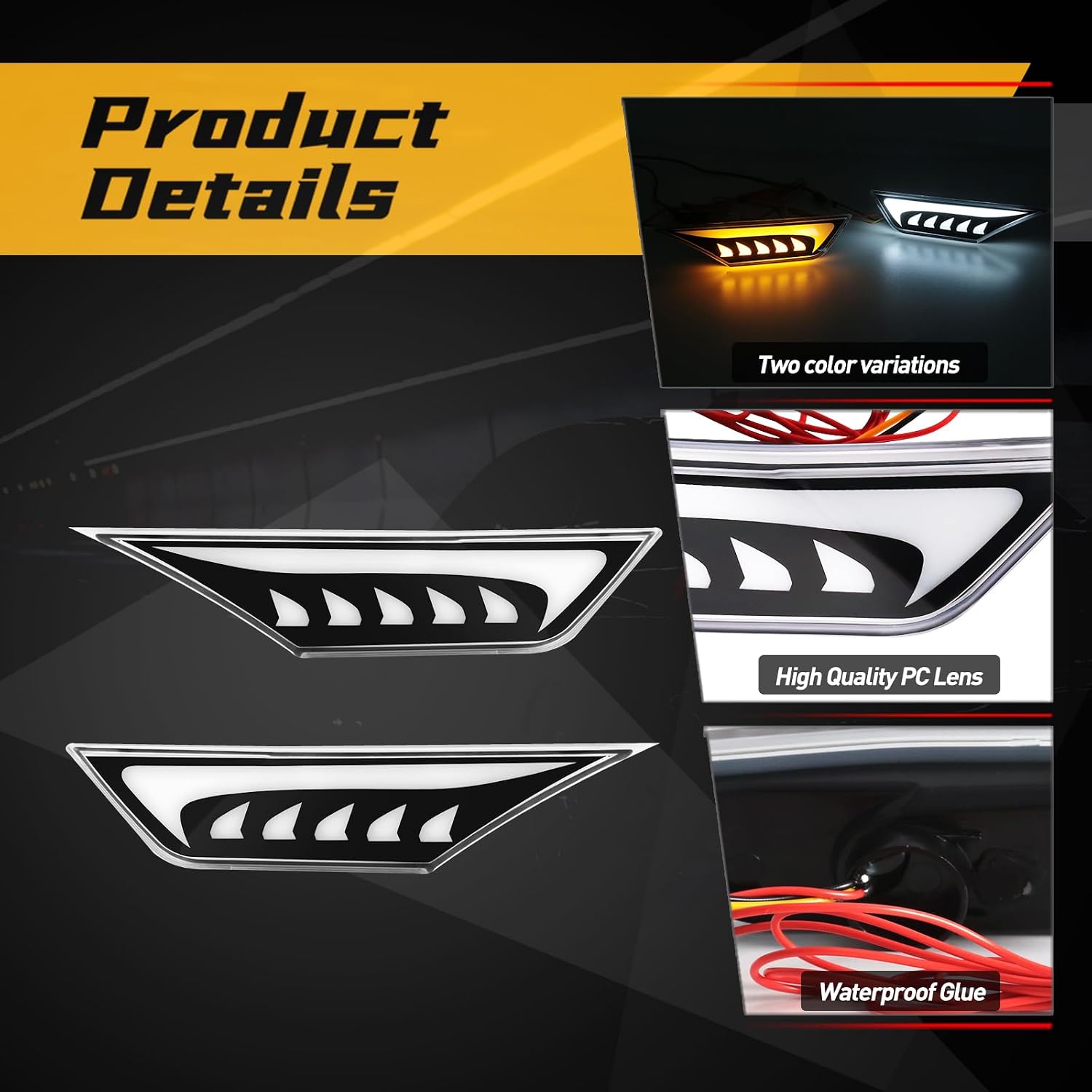 LED Side Marker Lights For Honda Civic Coupe/Hatchback/Sedan 10th Gen 2016-2021 Position Lights Fender Light Side Marker with Sequential Amber Turn Signal