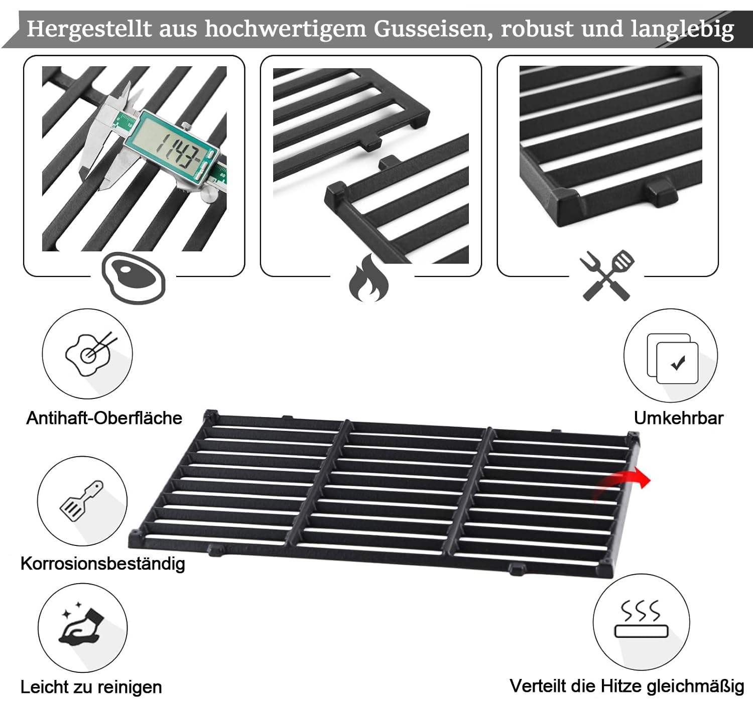 MGiessca 7638 Grillrost für Weber Spirit 300 Series, 44,5 x 30 cm Gussrost für E310 E320 E330 SP310