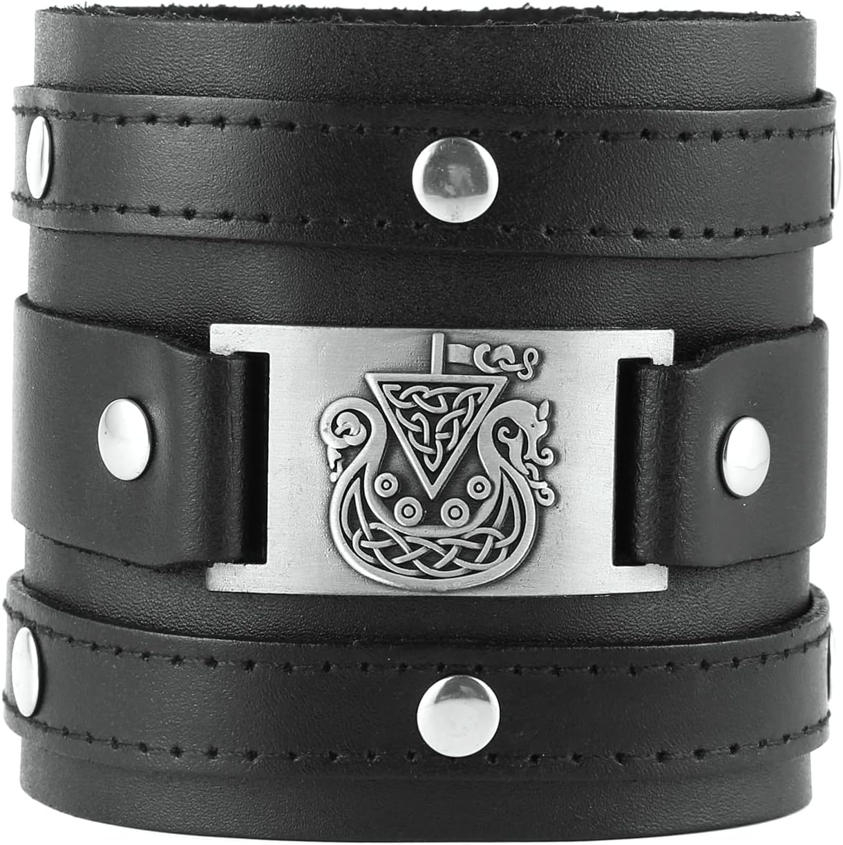 HZMAN Leather Bracelets for Men Viking Retro Wide Cuff Bracelet Black Leather Wristband Bracelet Jewelry Gift - Image 2