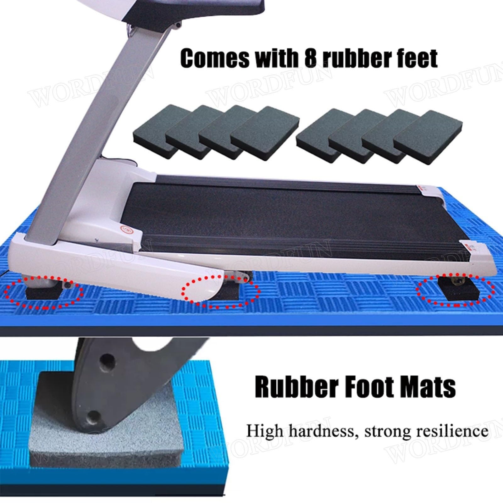 WORDFUN Tappetino Fonoassorbente per Tapis Roulant, Tappetino per Esercizi Ad Alta Densità, Tappetino Antivibrazione Antiscivolo, Tappetini Fitness Casa, Protegge Pavimenti in Legno E Moquette