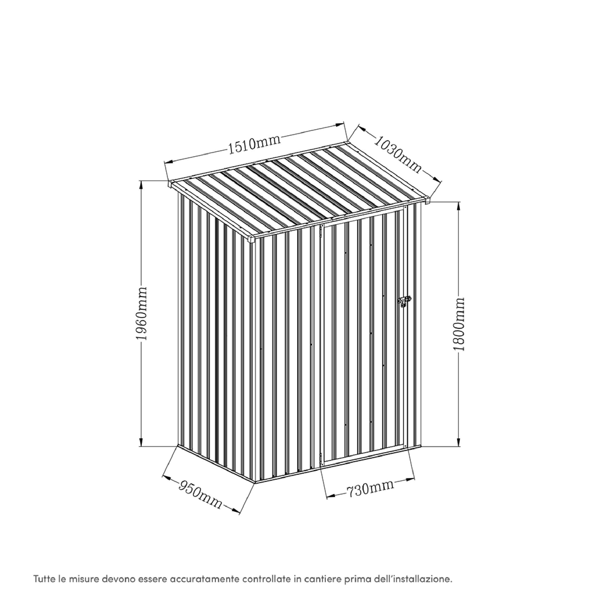 Casetta Da Giardino In Acciaio Zincato 1,51x1,03xh1,96 m, 1,55mq, Ripostiglio Attrezzi, Porta Battente (Nero)