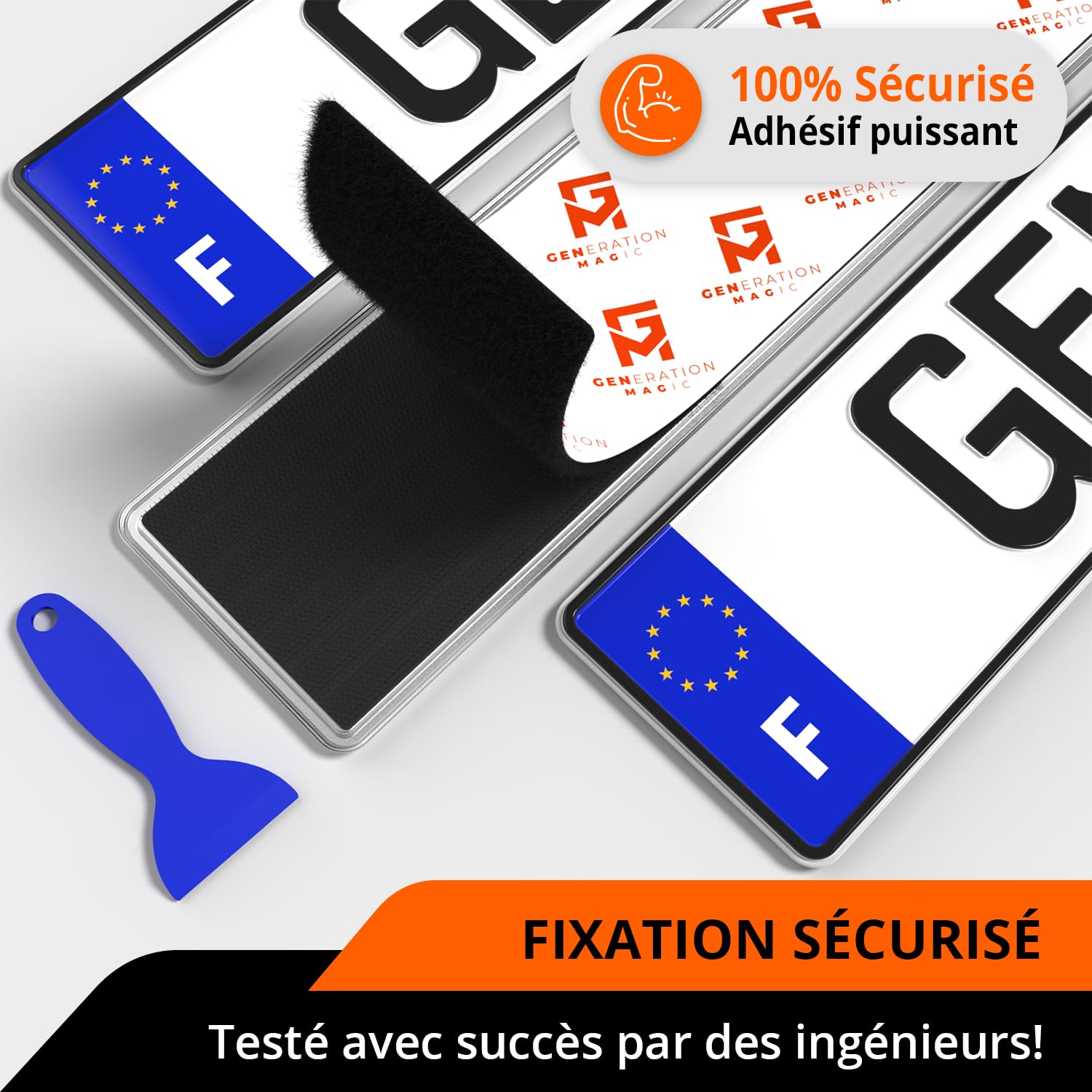 GENMAG® 2X Support de Plaque d'Immatriculation sans Cadre [Extra Fort & Universel] Support Plaque Immatriculation Voiture | Porte Plaque Immatriculation pour Auto Remorque Moto | Adhésif Invisible