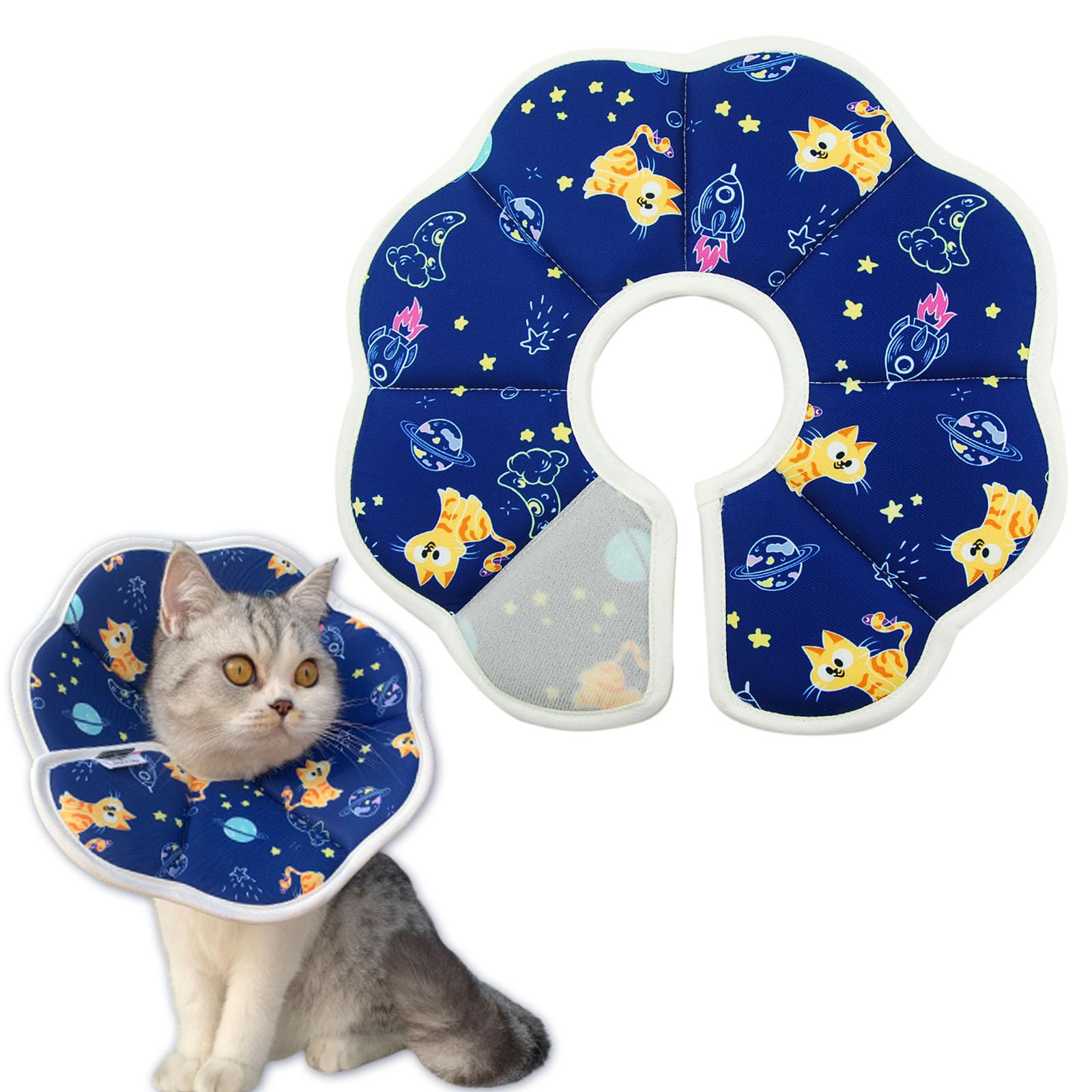 Kryzalite® Collar de recuperación para gatos, collar de recuperación suave para gatos, cono ajustable para mascotas para el cuidado después de la cirugía, collar ligero (cielo estrellado azul)-M