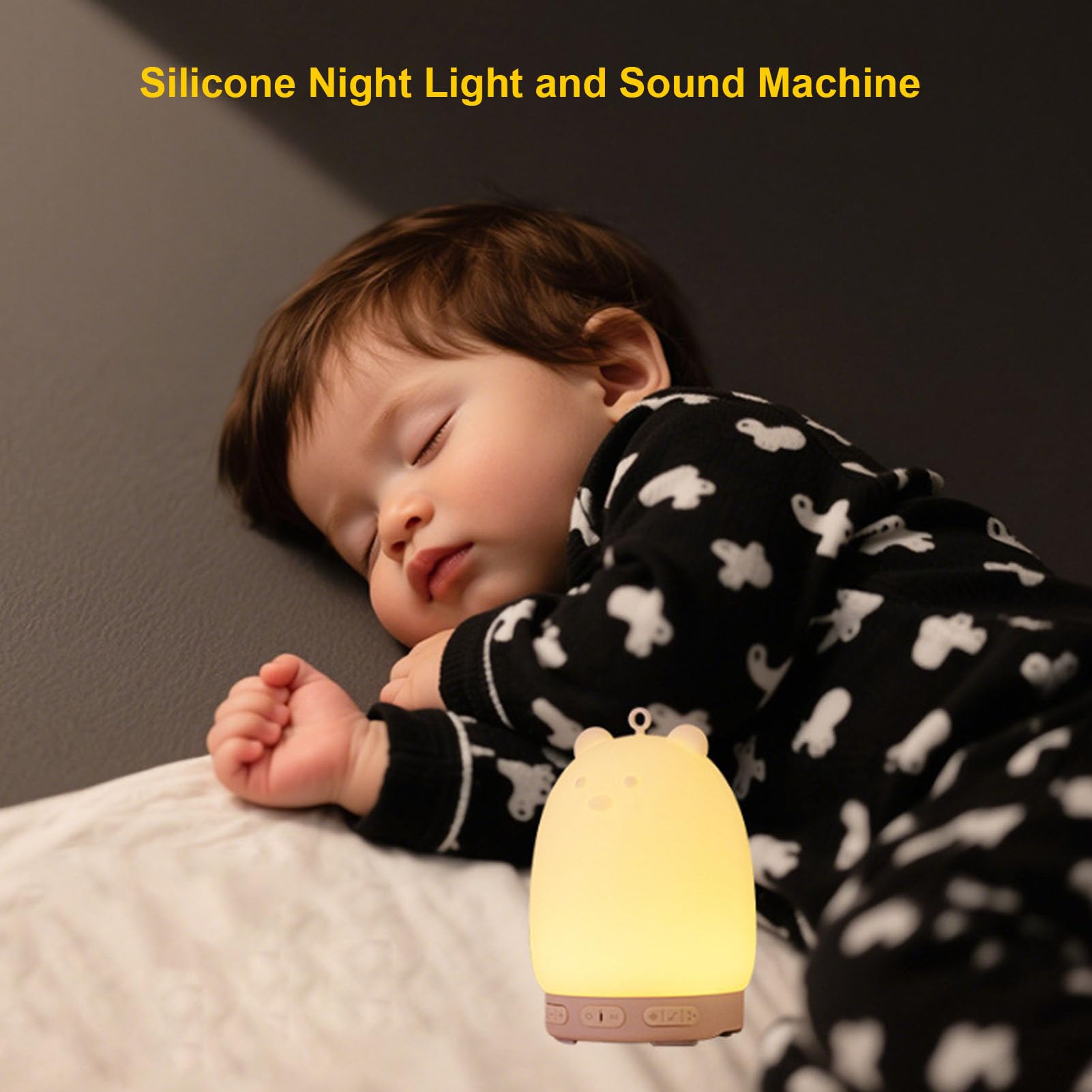 PUSOKEI White-Noise-Soundmaschine mit Nachtlicht, Süßem Bier und Weichem Silikon, Baby-Soundmaschine mit 31 Geräuschen und 3 Helligkeiten Zum Babyschlafen