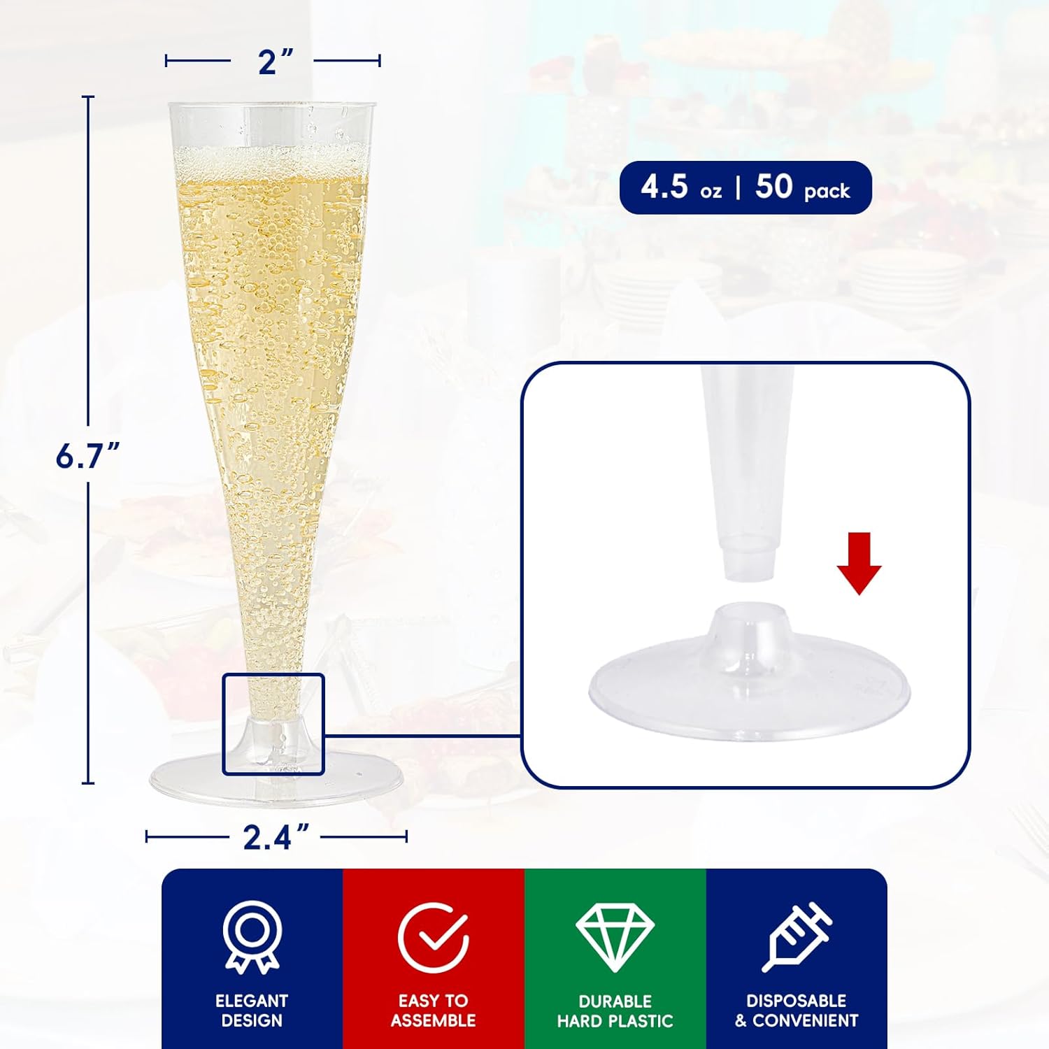 JOLLY CHEF 50 Pack Plastic Champagne Flutes Disposable 4.5 oz Clear Plastic Champagne Glasses Suitable for Wedding, Thanksgiving Day, Christmas - Image 2