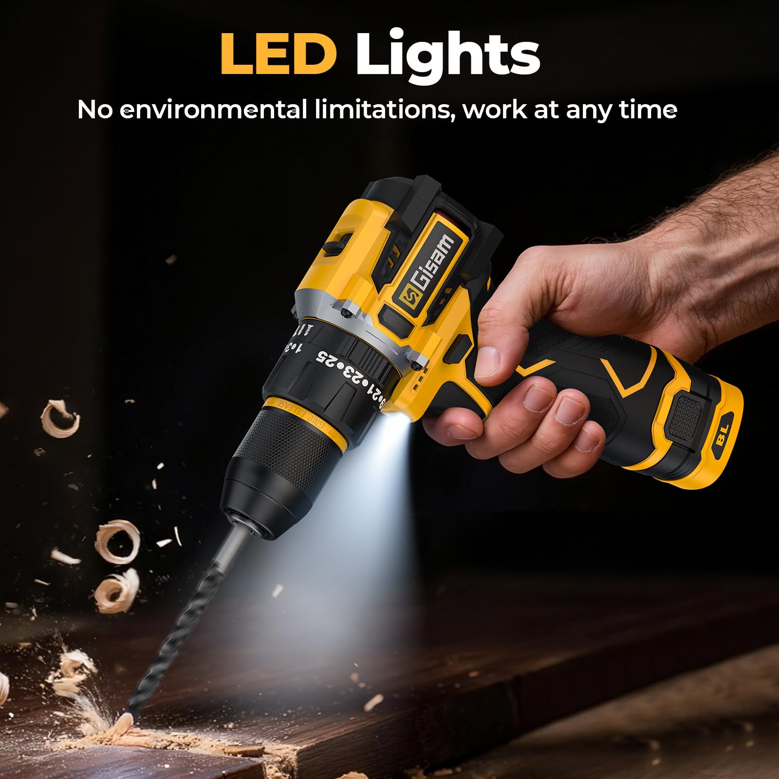 Taladro Percutor a Bateria, 65Nm Destornillador Eléctrico con Ajuste de Par 25+3 Modos, Taladro Atornillador Bateria con 2 Baterías 2000mAh, 2 Velocidad, 28 Accesorios, LED Luz Para Hogar, Bricolaje