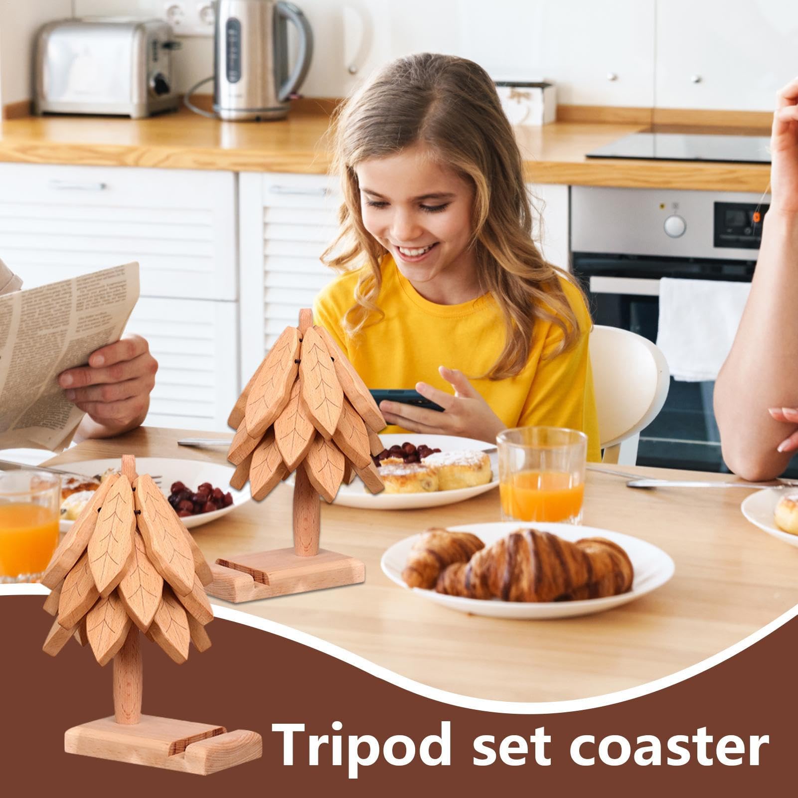 Untersetzer Rutschfester Holzteller Mit Wärmeisolierung | Hitzebeständige Unterlage Mit Halterung Für Smartphone Für Küche Tisch Restaurant Heiße Töpfer Geschirr