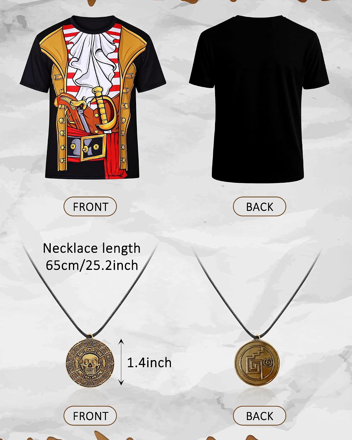 Men's Pirate Costume Shirt with Necklace, 3D Graphic Tee