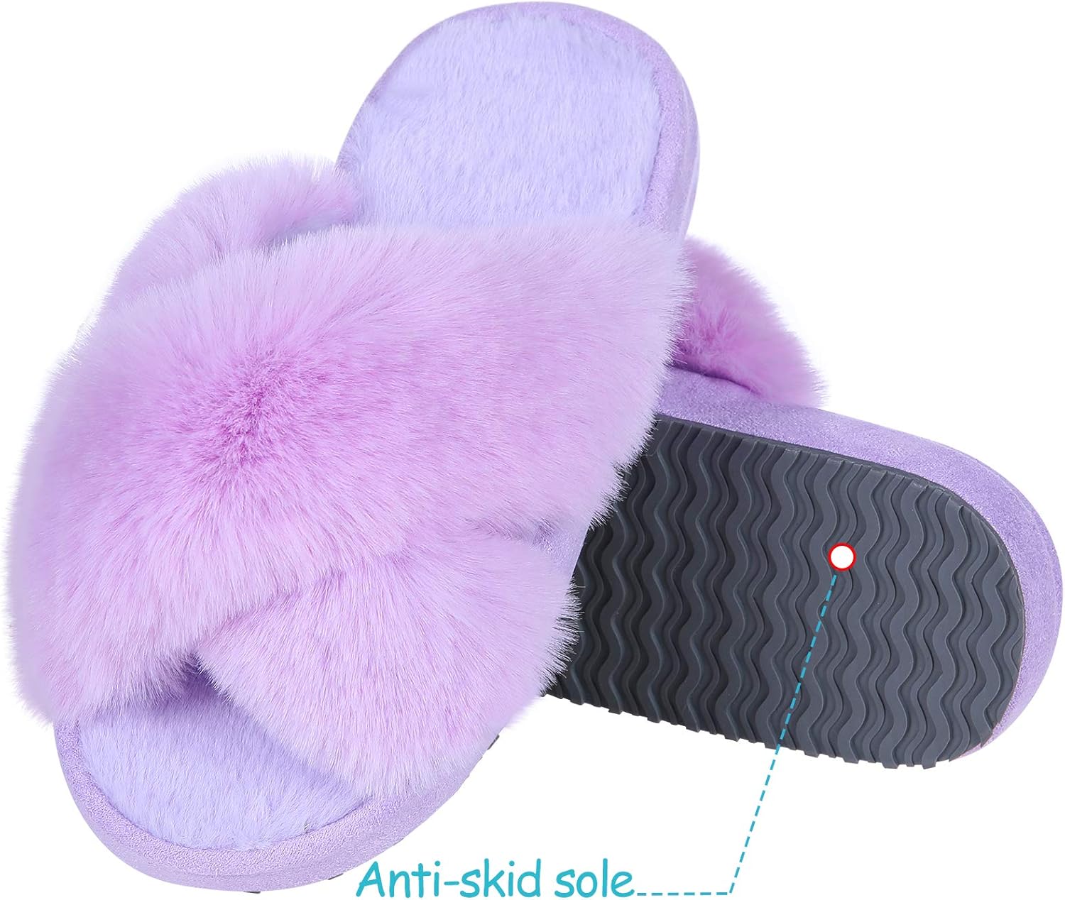 Girl's Soft Plush Lightweight House Slippers Non Slip Cross Band Slip on Open Toe Cozy Indoor Outdoor Slippers - Image 3