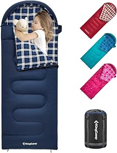 KingCamp Kids Sleeping Bag Flannel Lined Cold Weather 3-4 Season Sleeping Bag for Teens Youth Child Boys Girls Camping Hiking Backpacking, Water Repellent Lightweight & Compact