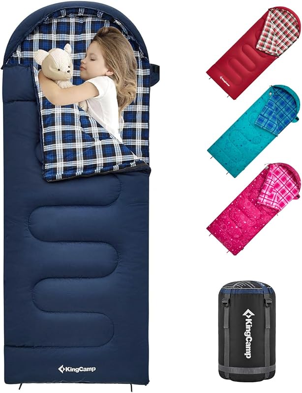 45°F Kids Sleeping Bag, 100% Flannel Sleeping Bag for 10-12 Child | Lightweight Waterproof & Compact Sleeping Bags Cold Weather & Warm Youth Essentials Gear for Camping, Up to 4'7"-5'5" Tall