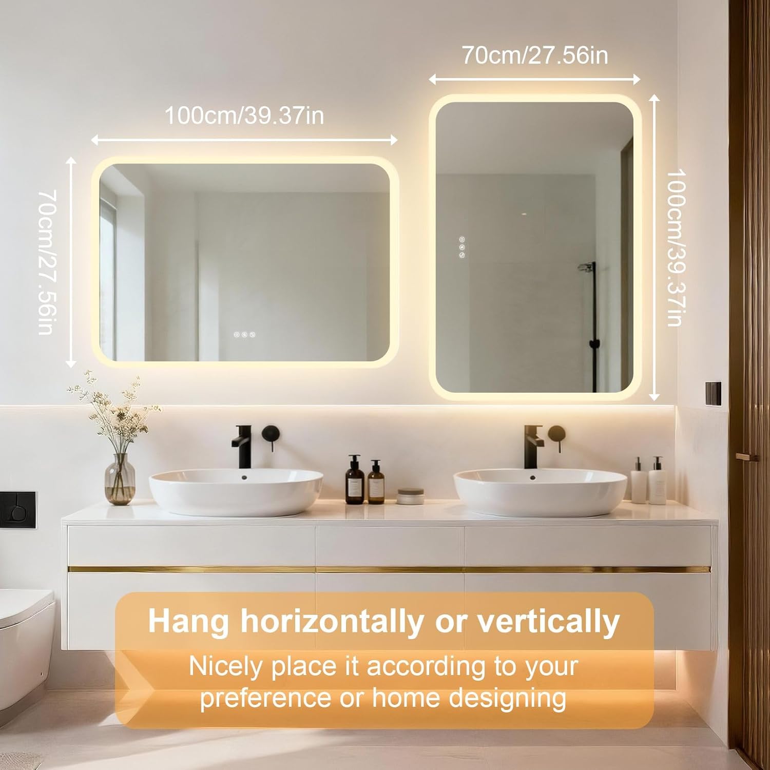 LUVODI Rectangle LED Bathroom Mirror: Smart Bluetooth Vanity Mirror Front-Lit Defogger Stepless Dimming, 27.6x39.4 inch