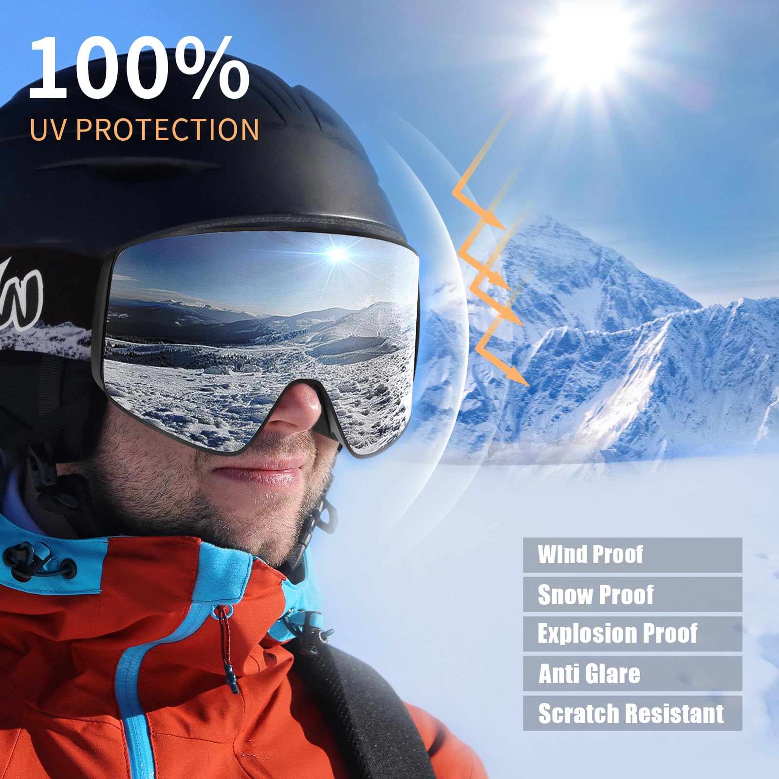 Whale Gafas de esquí magnéticas antivaho, gafas de snowboard para hombres, mujeres y jóvenes, gafas de nieve OTG polarizadas