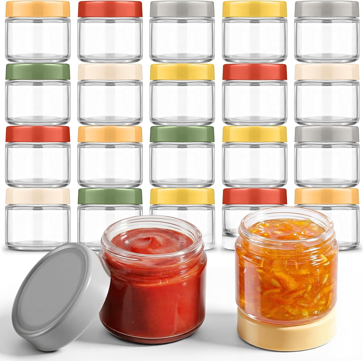 20 Pcs 2oz Glass Salad Dressing Container, Small Condiment Dip Jar with Lids, Leakproof Reusable Sauce Cups for Lunch Box, Picnic and Travel Lunch Box Accessories