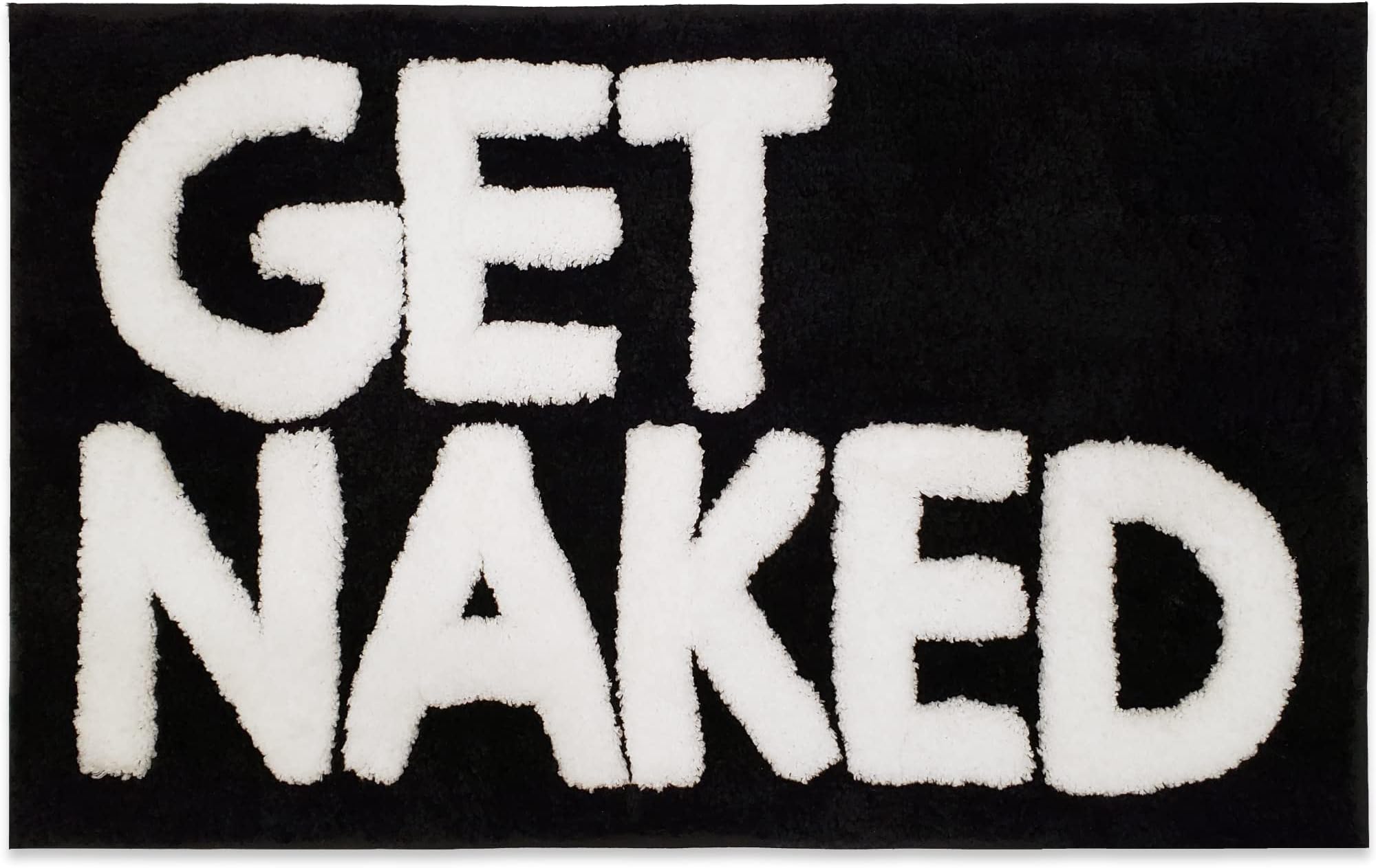 New Mungo Get Naked Bath Mat - Black Cute Bathroom Rugs with White Letters for Apartment Decor - Funny Black - Get Naked Rug for Bathroom - 31" x 20"