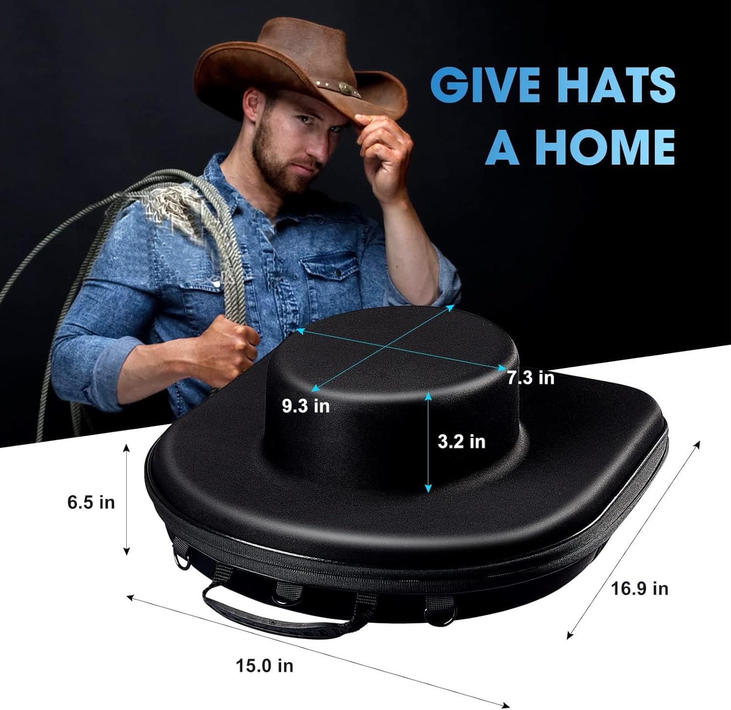 Boîte De Rangement Livelab Pour Chapeau Cowboy – étui Rigide EVA, Noir, Anti-poussière