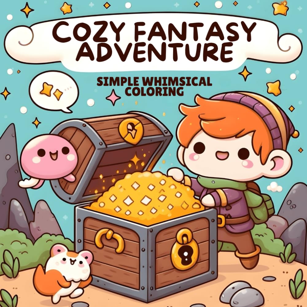 Cozy Fantasy Adventure: Coloring book for teens and adults - A simple whimsical coloring book inspired by animals and fantasy
