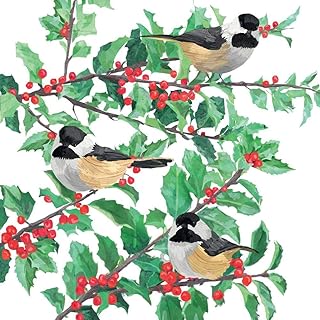 Paperproducts Design Yuletide Chickadees, White Beverage Napkin, Patti Gay/Two Can Art