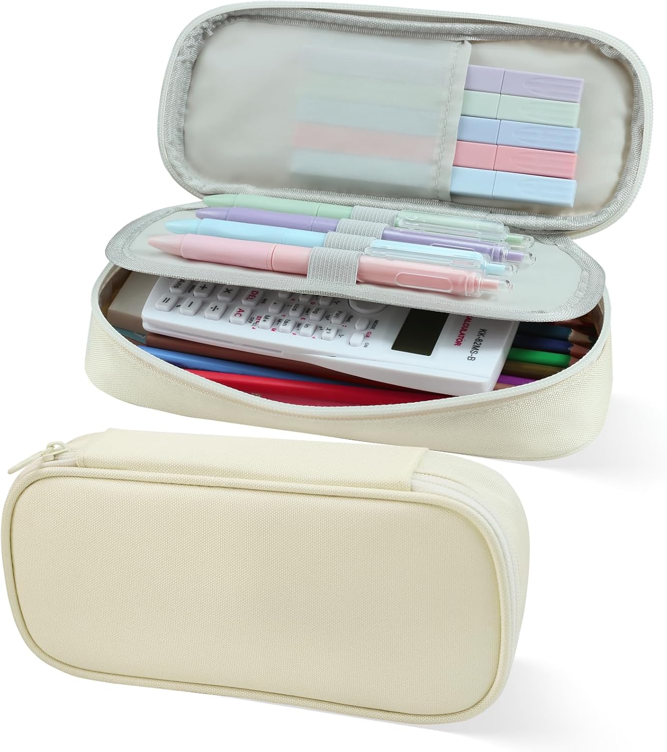 Pencil Case Pouch, Cute Pencil Pouch, Zippered Pencil Bag, Fabric Pencil Box Aesthetic back to School Supplies Stuff for Girls Boys Kids, Estuche Para Lapices, Stuff Organizer (Beige)