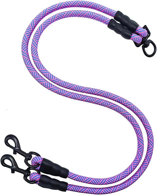 Guia Dupla para Cães Mycicy com Divisor Antiemaranhamento, 84 cm, Rosa e Azul