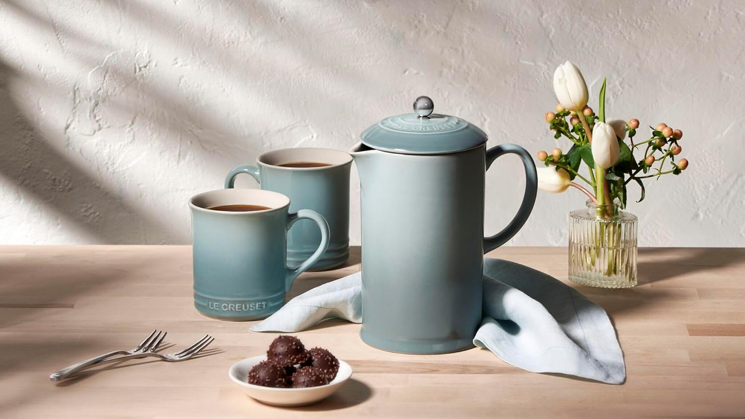 Le Creuset Stoneware French Press, 34 oz., Sea Salt