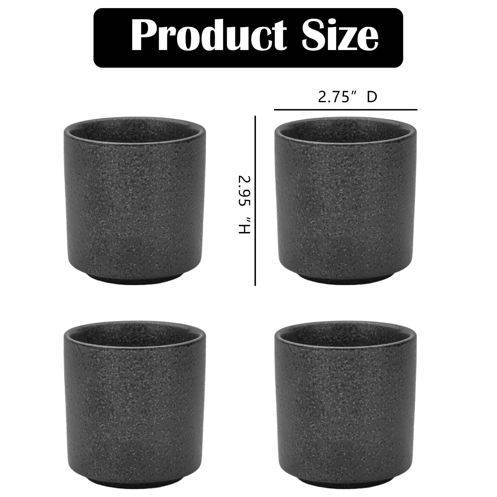 Juego de tazas de té de cerámica sin asa (4 L), color negro