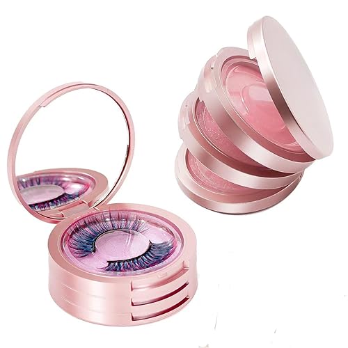 Miniatura 8 de Caja de almacenamiento de pestañas, paquete de 2 fundas para pestañas con espejo, caja de pestañas circular de 3 capas con soporte para pestañas,