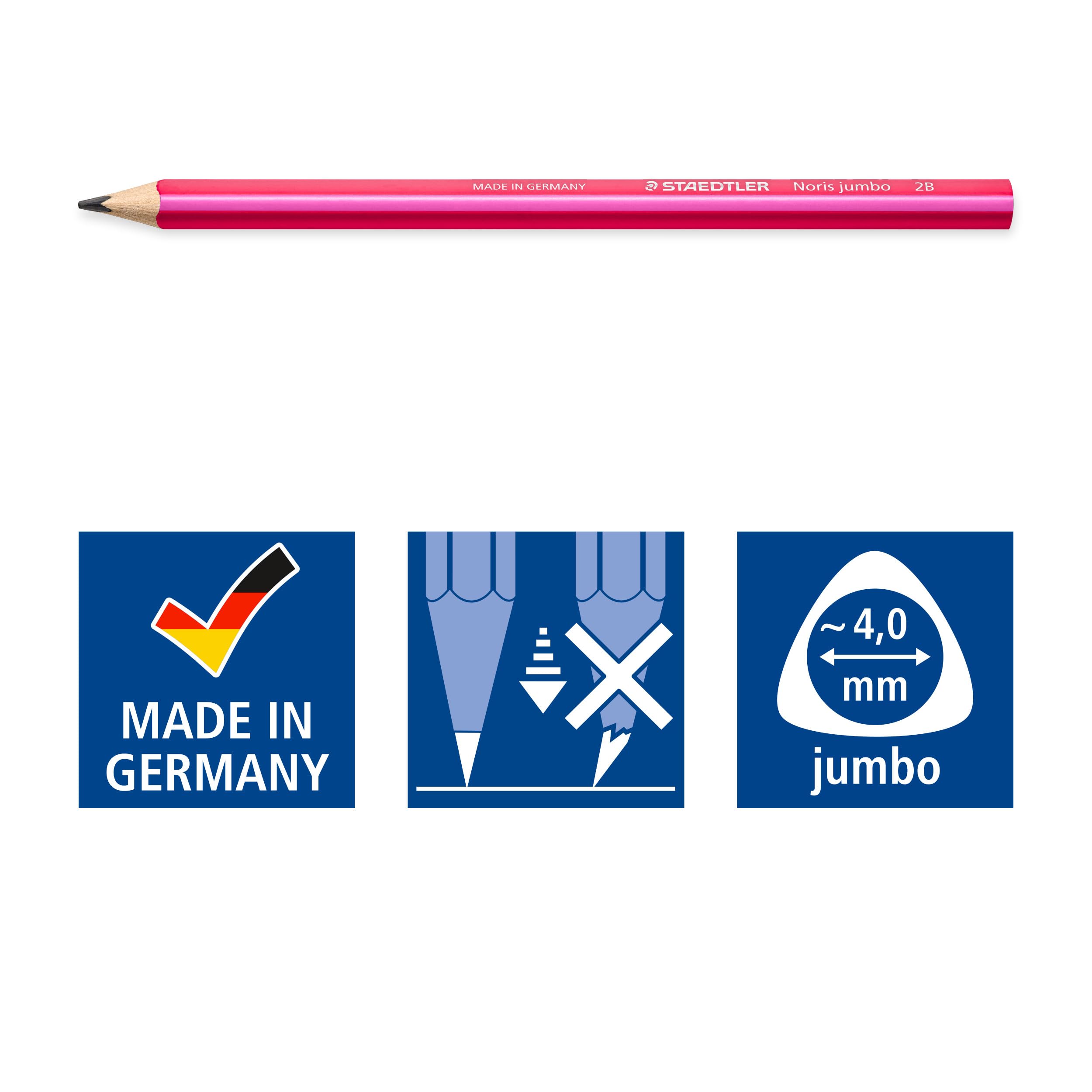 STAEDTLER Matita spessa Noris Jumbo 119, a forma triangolare, ideale per i primi esercizi di scrittura, ottima qualità, durezza 2B, 2 matite in colori pastello, colori assortiti, 119 BK2 PA