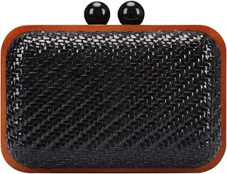 Evening Purse Kisslock Leather Weave Wood Frame Clutch Bags For Women